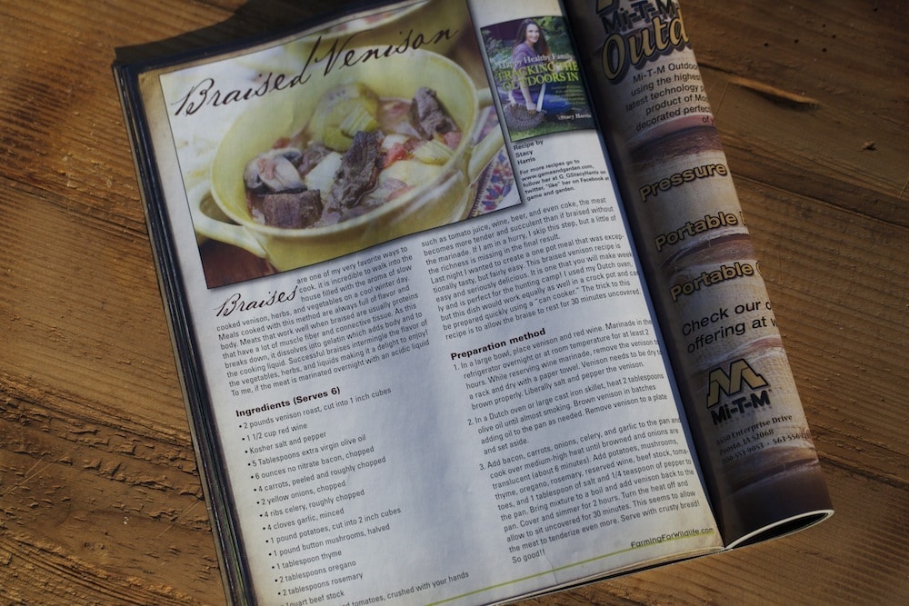Winter Issue of Gamekeepers Farming for Wildlife Magazine (Gamekeepers of Mossy Oak)Stacy's Arcticle and Recipe