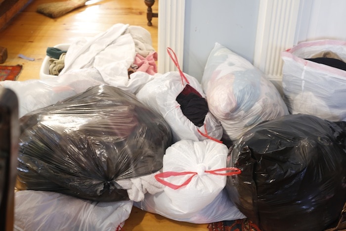 These are the mounds of laundry in garbage bags ready to be taken to my mom's to be cleaned!