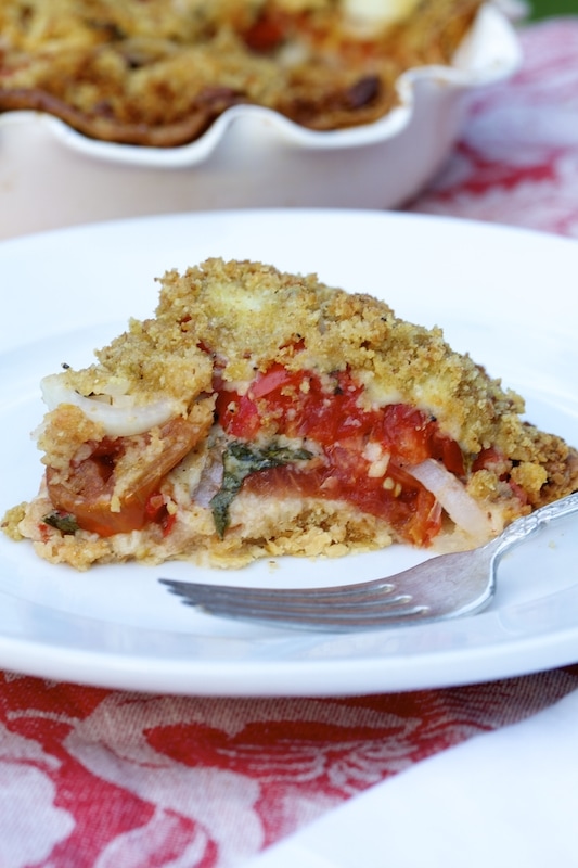Tomato Pie Recipe at its finest. You will never miss the meat in this savory meal!