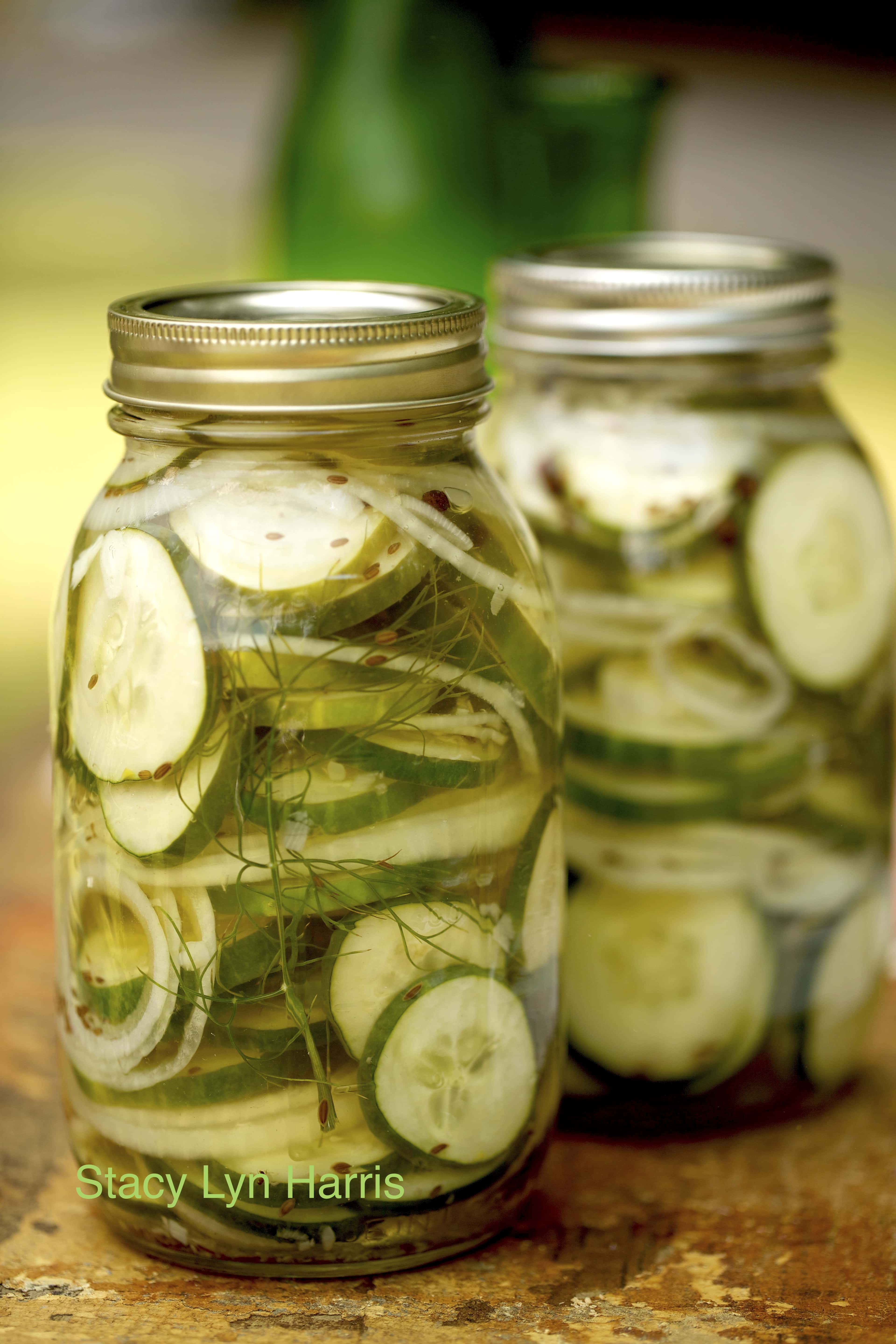 You can use either pickling or slicing cucumbers for this recipe! This is my easy go-to fast pickle recipe. It makes hamburgers very special.