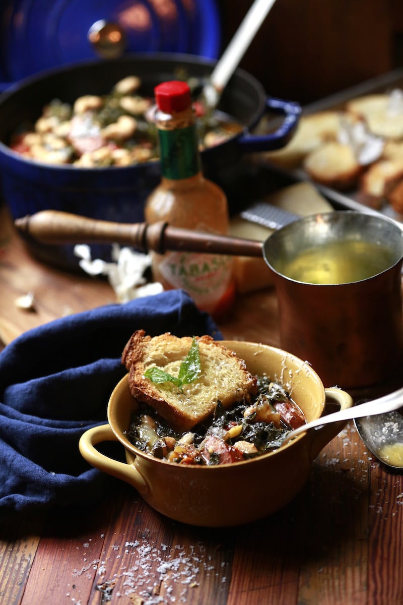 Garlic Toast with Sage Butter makes this comfort dish of Collards and Bean Soup absolutely PERFECT!