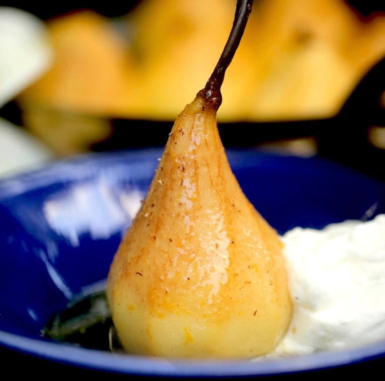 Easy Elegant Poached Pears with Orange Honey Glaze