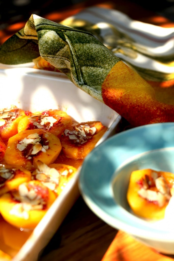 Baked Peaches with Honey and Almonds are spectacular for entertaining or dinner with your family.
