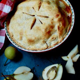 Homemade pear pie with homegrown pear and homemade pie crust