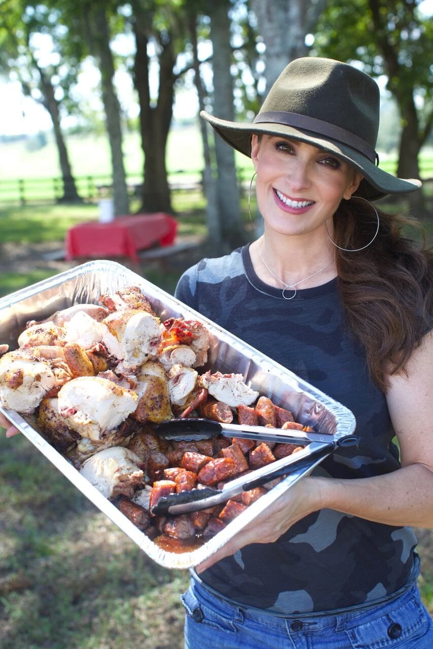 Stacy Lyn at the dove hunt with chicken roast and smokd meats
