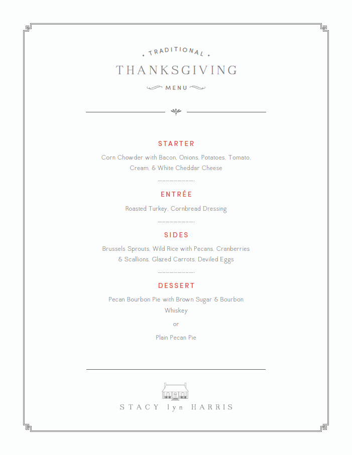 traditional Thanksgiving menu