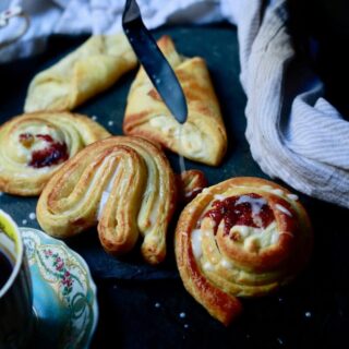 Recipe for Danish pastries by Stacy Lyn, with instructions for spiraled danish pastries and danishes with cream, pastry, or jelly filling
