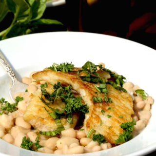 White Crappie fish with White Beans and Basil, recipe by Stacy Lyn Harris