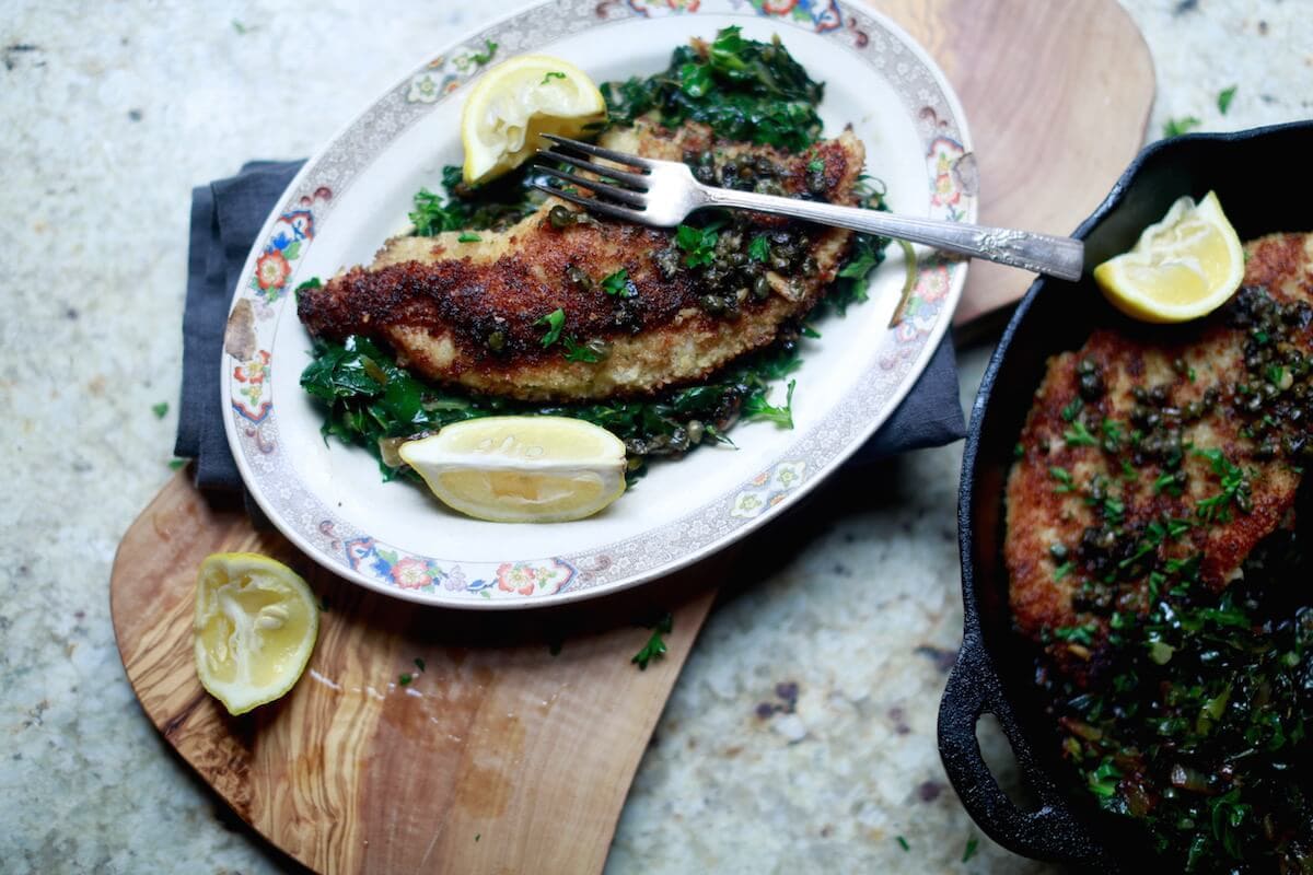 US Farm-Raised Catfish Piccata with capers and collard greens
