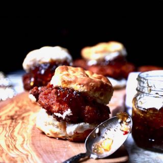 Fried turkey biscuit with red pepper jelly, recipe by Stacy Lyn Harris