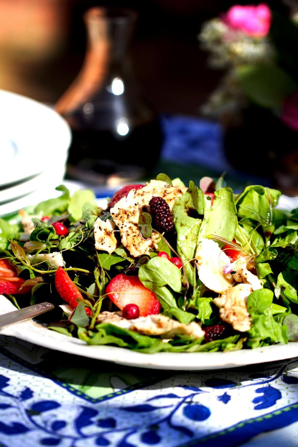 Dandelion Greens, Wood Sorrel, Greenbrier, and Wild Turkey Salad with balsamic vinaigrette recipe by Stacy Lyn Harris