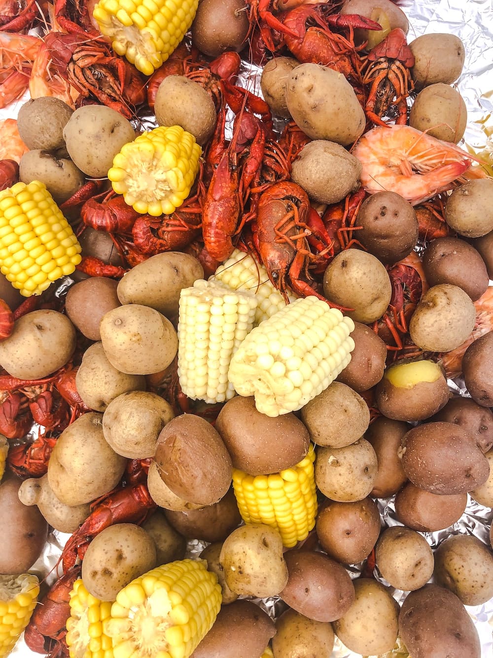 Mostly potatoes and corn with a few crawfish
