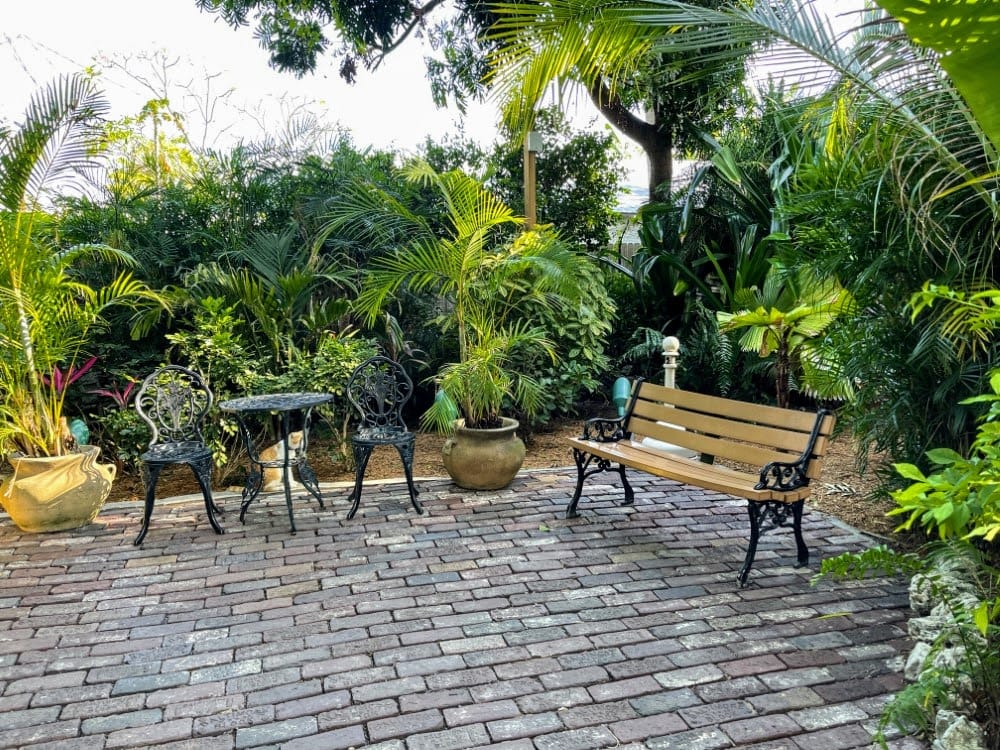 hemingway house outdoor bench and table