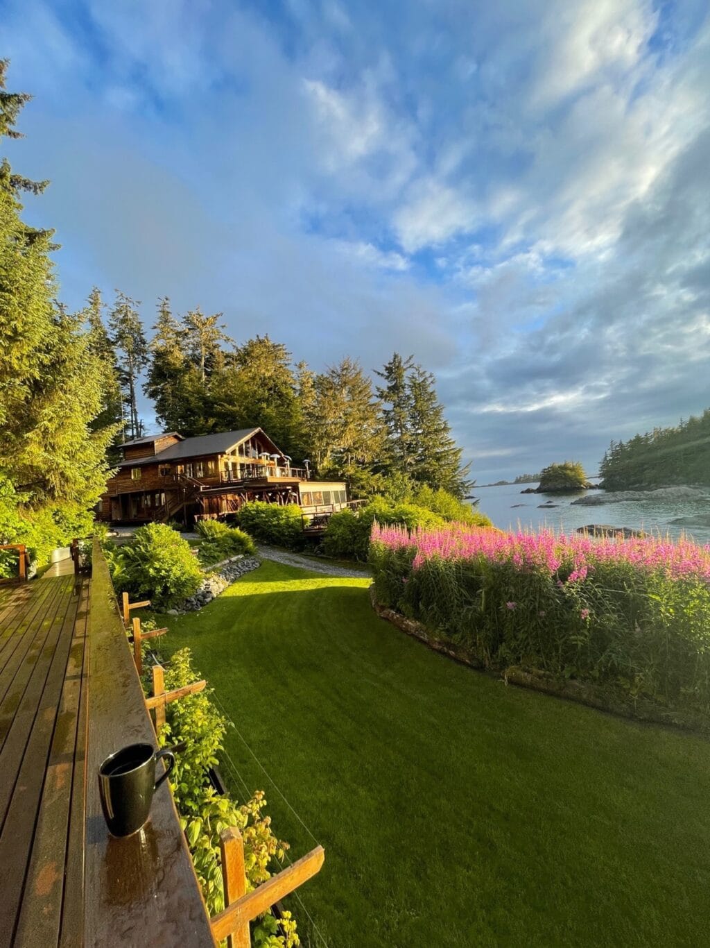 scenic view of Talon Lodge in Sitka, Alaska with beautiful blue sky