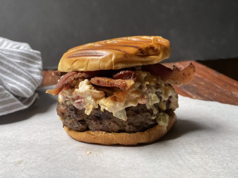 Venison Burger with Bacon and Pimiento Cheese